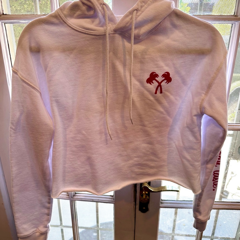 White Hoodie with Red Palm Tree Design